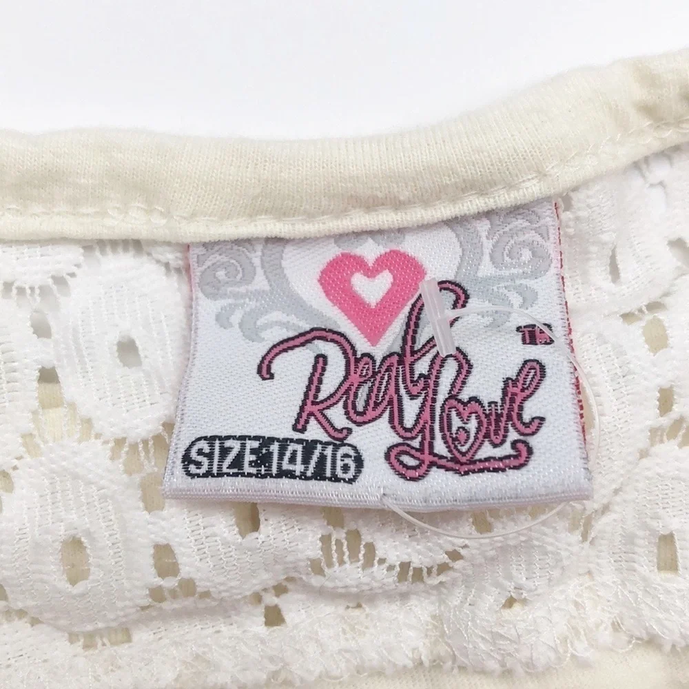 Real Love girls cream crochet long sleeve top